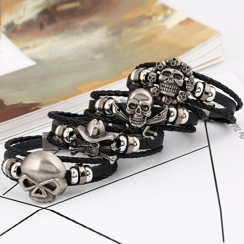 Minnieskull Vintage skull leather men's bracelet - Minnieskull