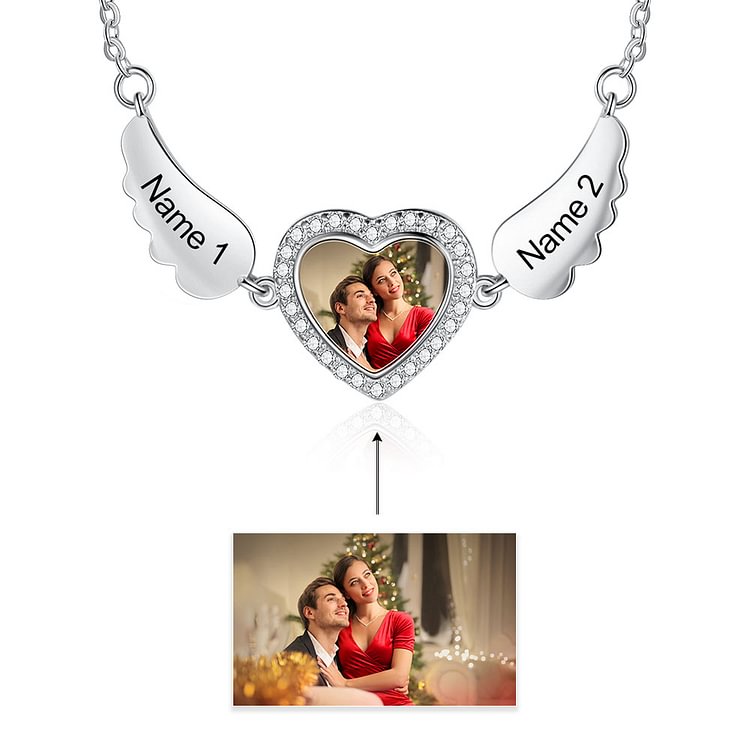 Personalized Photo Necklace with 2 Names, Custom Necklace with Picture and Name