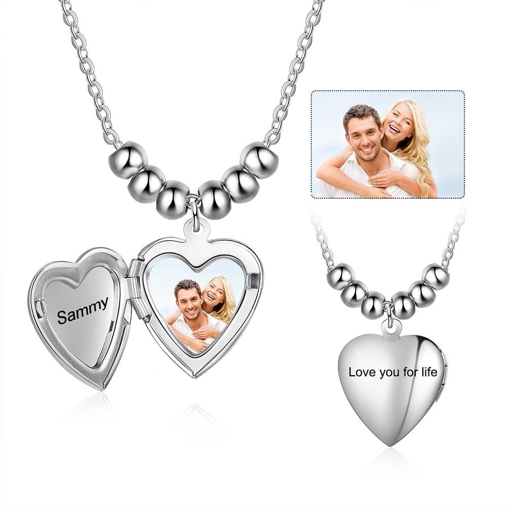 Personalized Heart Picture Necklace with A Locket Gift For Her, Custom Necklace with Picture and Text