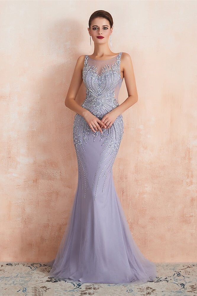 Luluslly Sleeveless Scoop Mermaid Evening Dress Long With Crystals