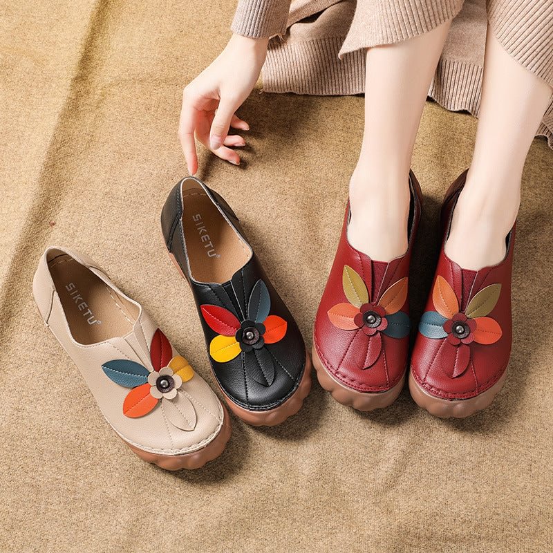 Retro Flower Round Toe Comfort slip-on Shoes