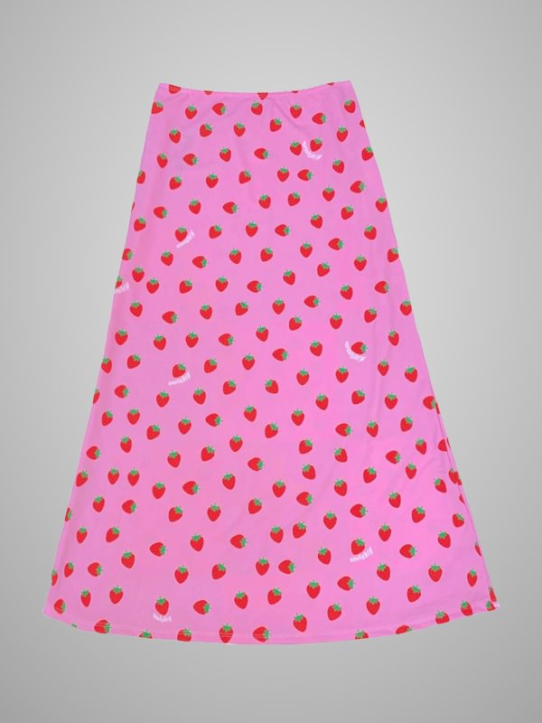Y2K Sweet Girl Strawberry Printed Color Block Mermaid A-line Skirt