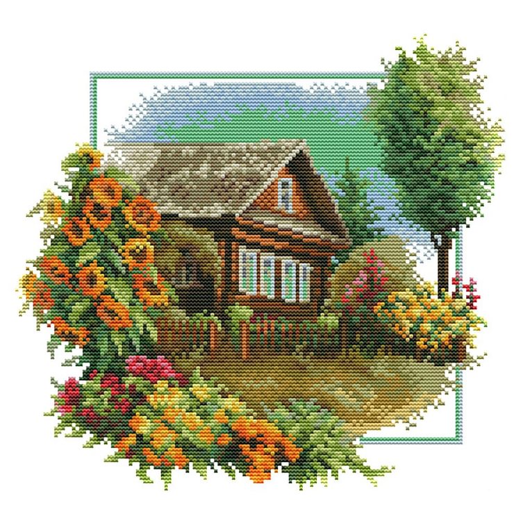 House With Flowers  - 14Ct Stamped Cross Stitch Kit 33*31CM