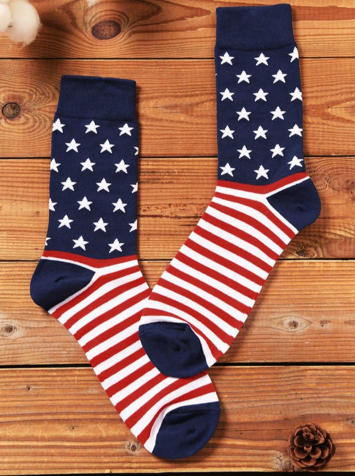 Striped Star American Flag Crew Socks