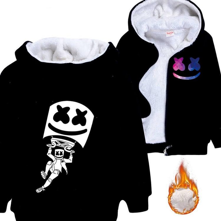 Mayoulove Girls Boys Sky Diving Dj Marshmello Print Zip Up Fleece Lined Hoodie-Mayoulove