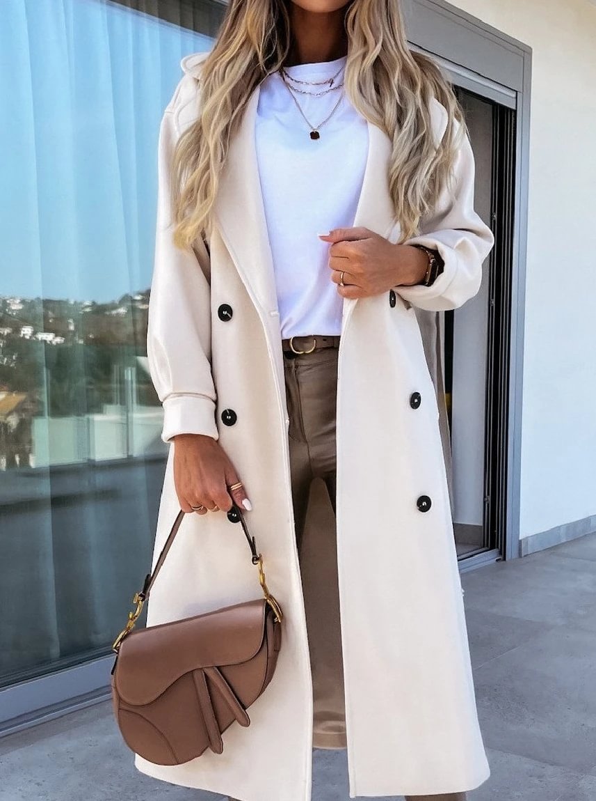 Casual Solid Color Long-Sleeved Lapel Coat-Corachic