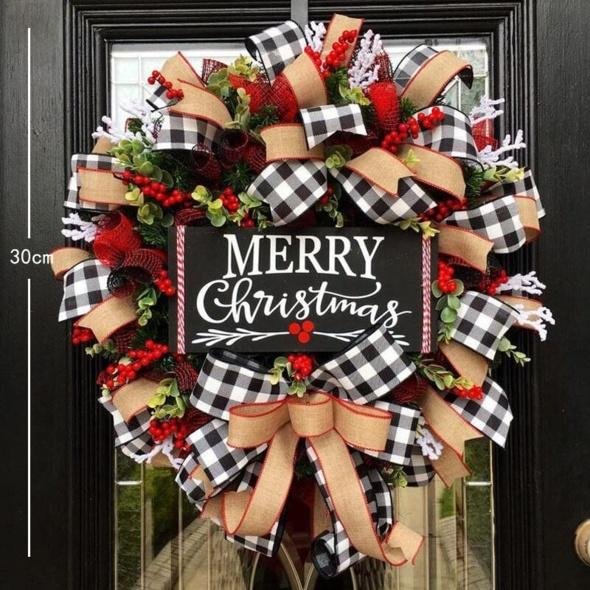 Black And White Lattice Ribbon Christmas Wreath Deco Mesh Wreath