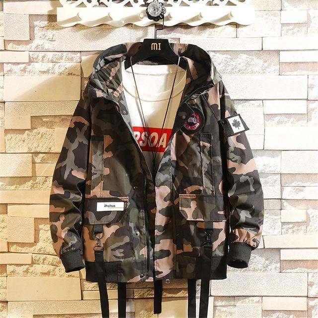 Camouflage Multi-Pocket Hooded Jackets Men Fashion Street Brand Long-sleeved Home Leisure Trend Port Wind-Corachic