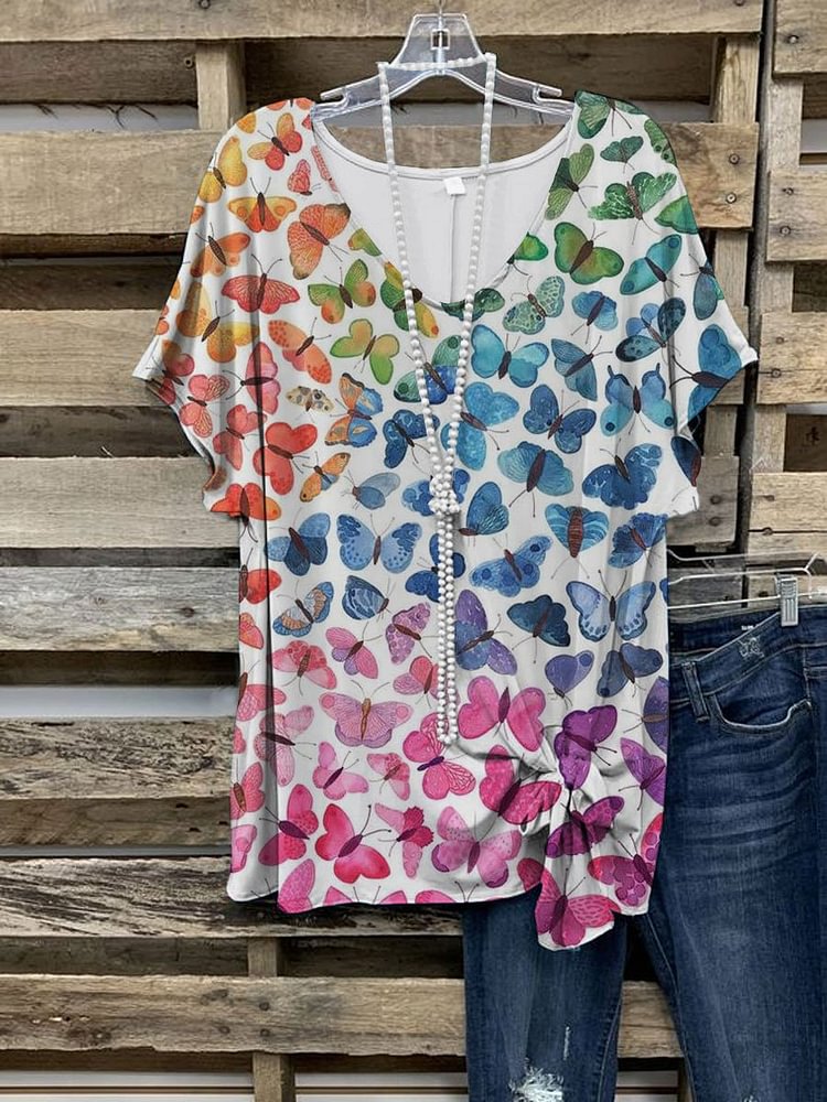 Butterfly Pattern print Shirts & Tops-Mayoulove