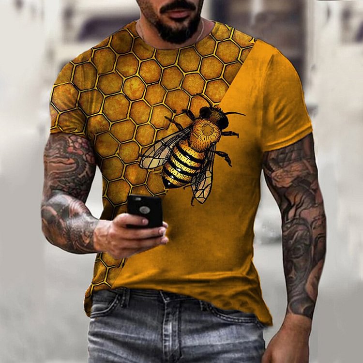 BrosWear Men's Color Block Bee Print T-shirt yellow