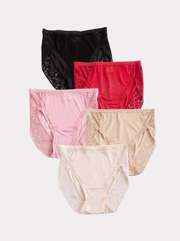 Pretty Silk Panties With Lace Trim 5-Pack