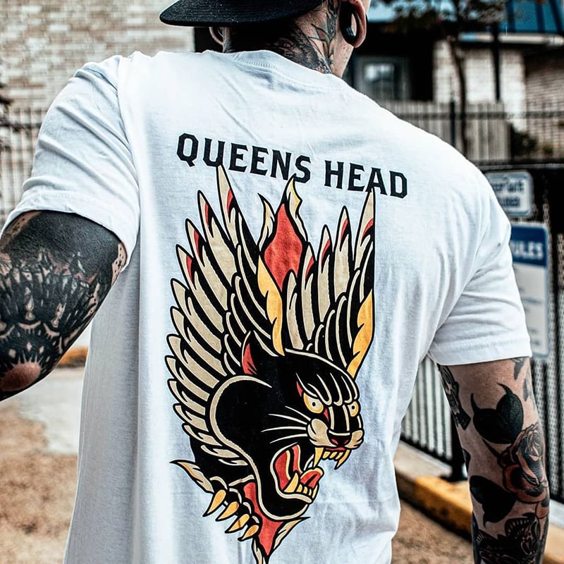 Cloeinc    Queens Head Leopard With Wings Printed Men's T-shirt - Cloeinc