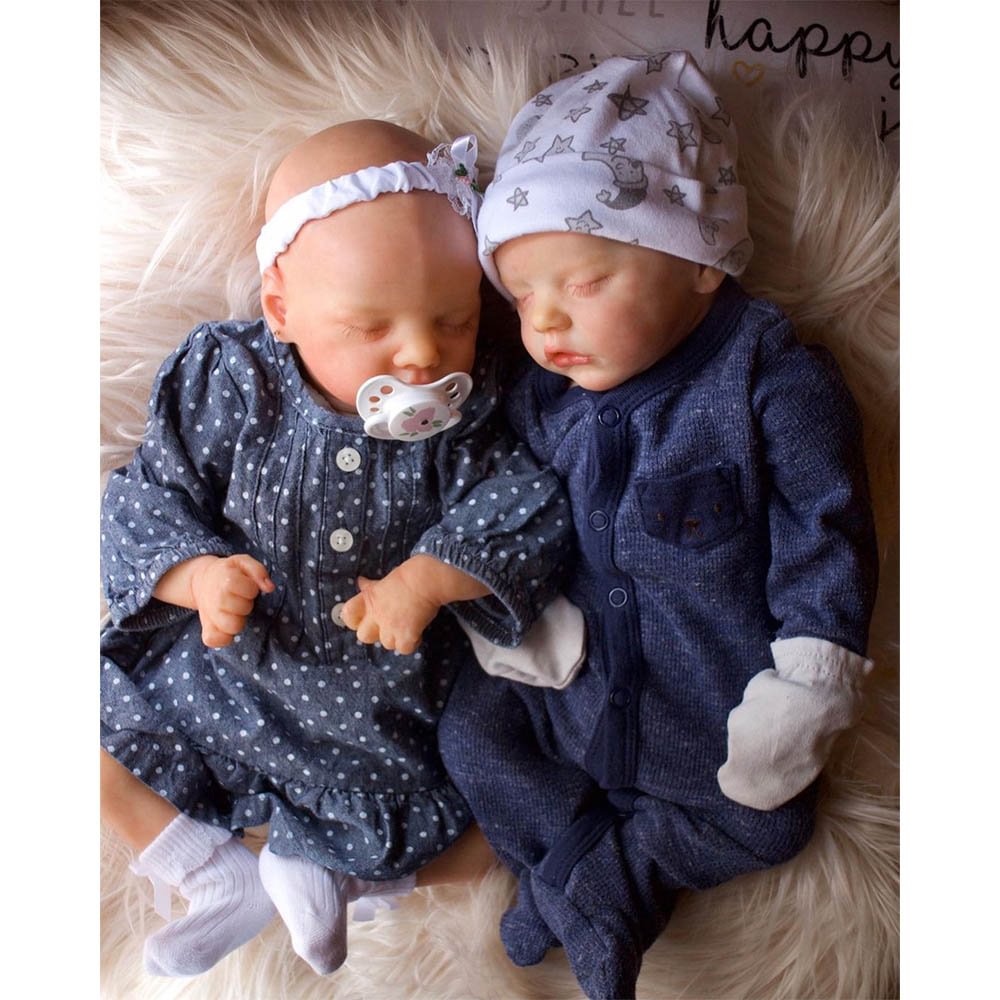 17'' Real Lifelike Twins Boy and Girl Sleeping Reborn Soft Silicone Baby Doll Demobi and Dabrya, Beautiful Baby Gift 2022