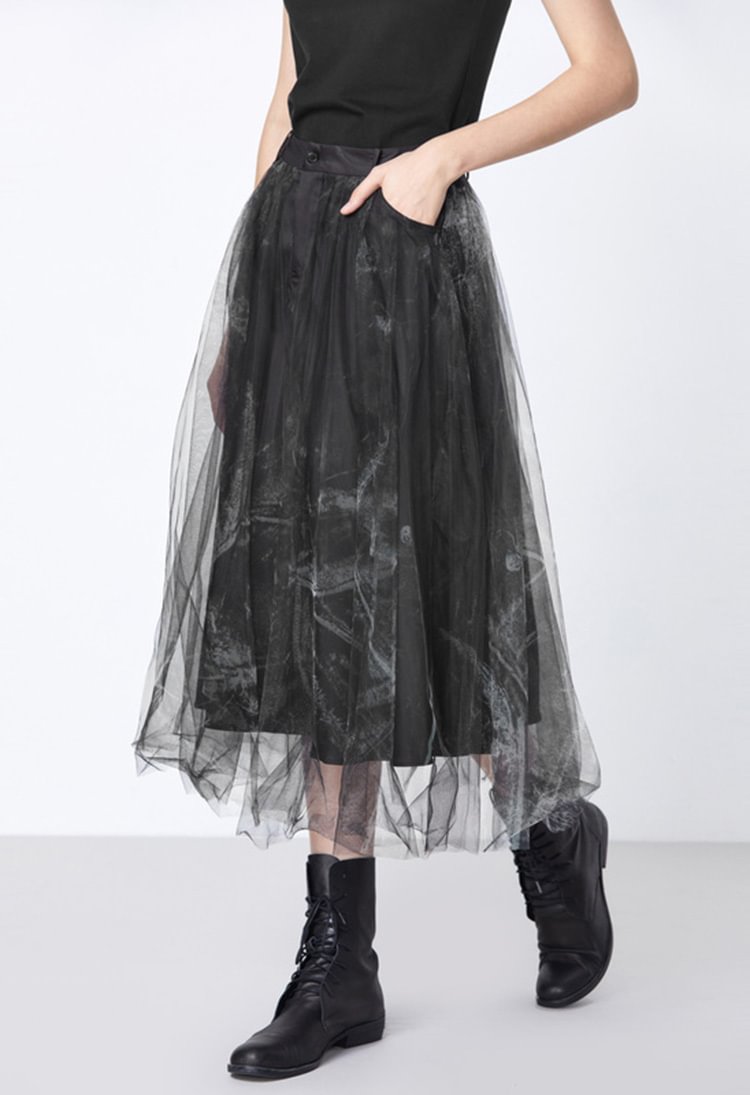 SDEER Irregular Black Long Dress With Personalized Mesh Stitching