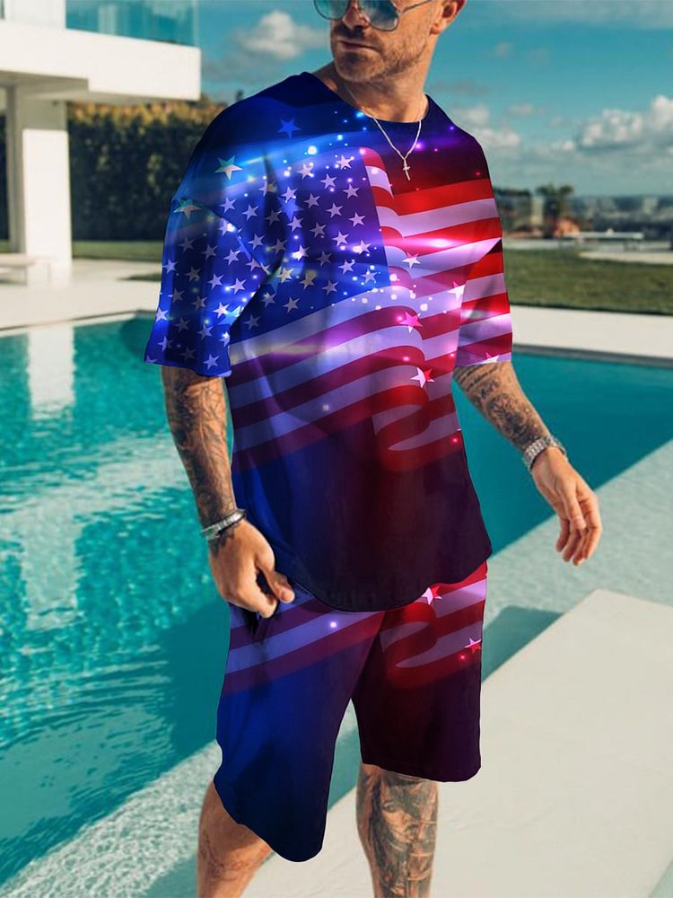 Men's Independence Day Flag Light Spot Printing Suit