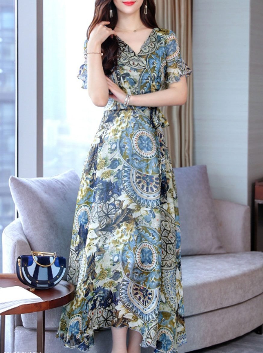 New fashion ethnic style printed dress-Corachic
