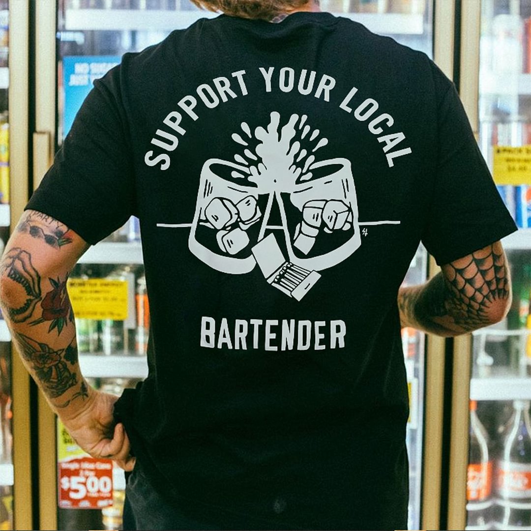 Cloeinc Support Your Local Bartender Skull Printed Men's T-shirt - Cloeinc
