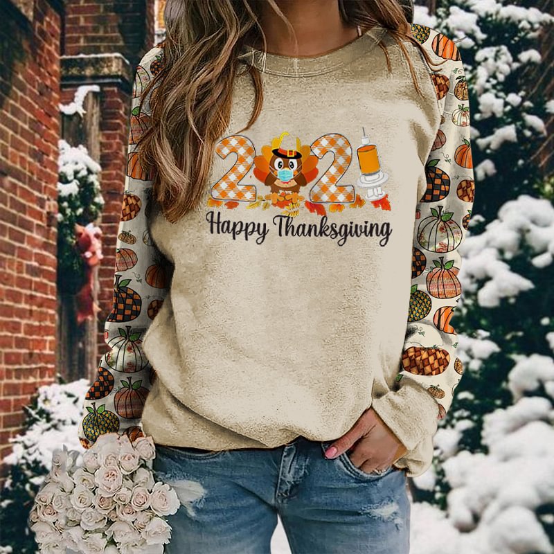 2021 Happy Thanksgiving Designer Print Women Pullover Sweatshirt
