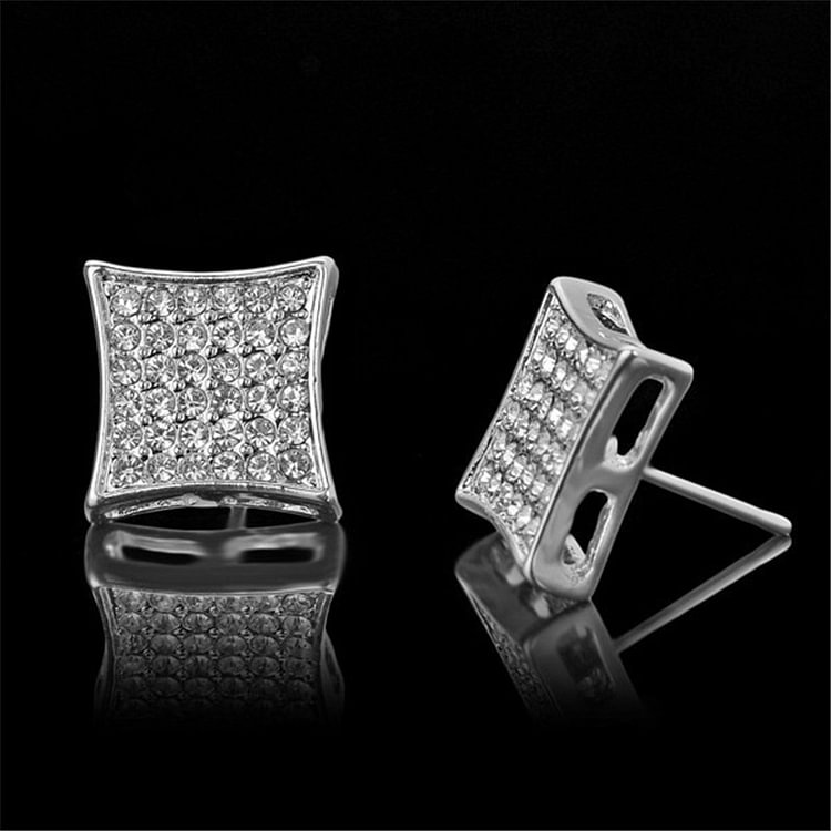 Hip Hop Iced Out Bling Square Stud Earrings