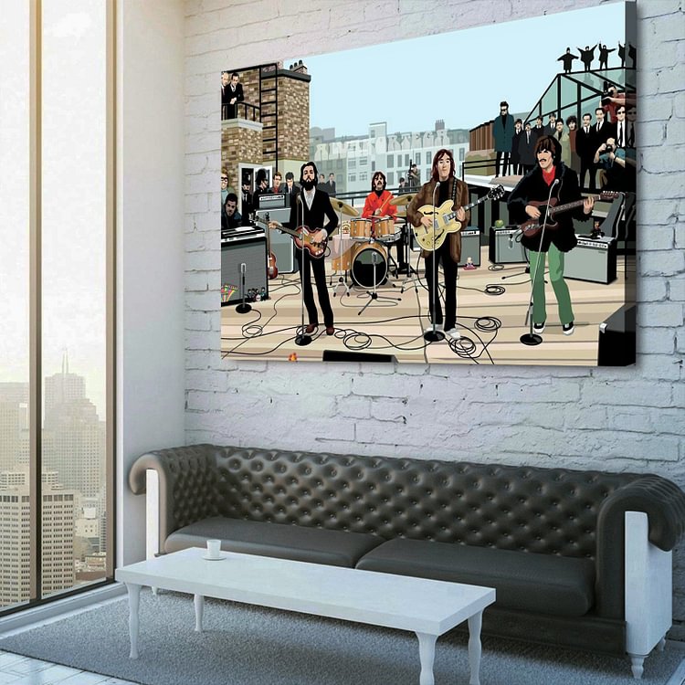 The Beatles' Live Show Rooftop Concert Comic Canvas Wall Art