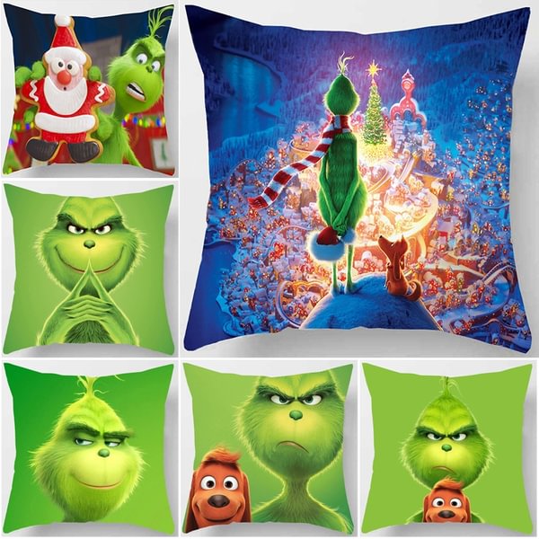 45X45cm（18x18inch）New Year Fashion How the Grinch Stole Christmas Polyester Decorative Throw Pillow Case Single-sided Printing Cushion Cover Sofa Home Decor
