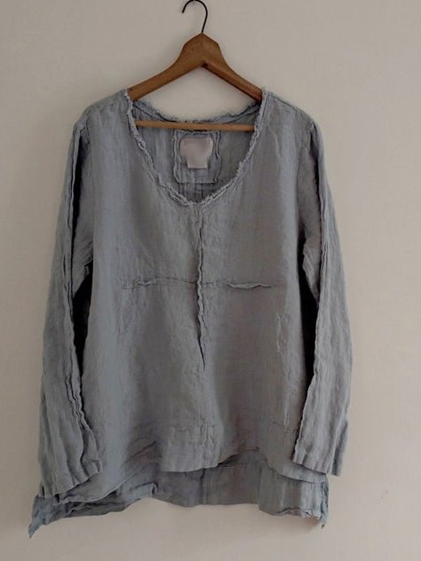 Womens Casual Solid Color V Neck Linen Top