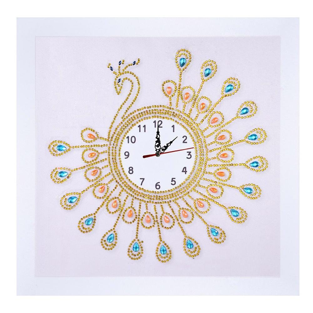 BRICOLAGE Special Shaped Diamond Painting Peafowl Wall Clock Embroidery Craft (en anglais)