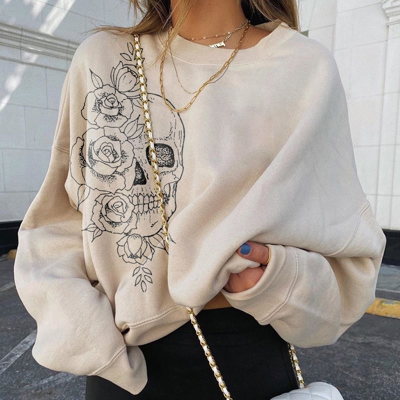 Beautiful rose skeleton printed designer cozy sweatshirt - Neojana