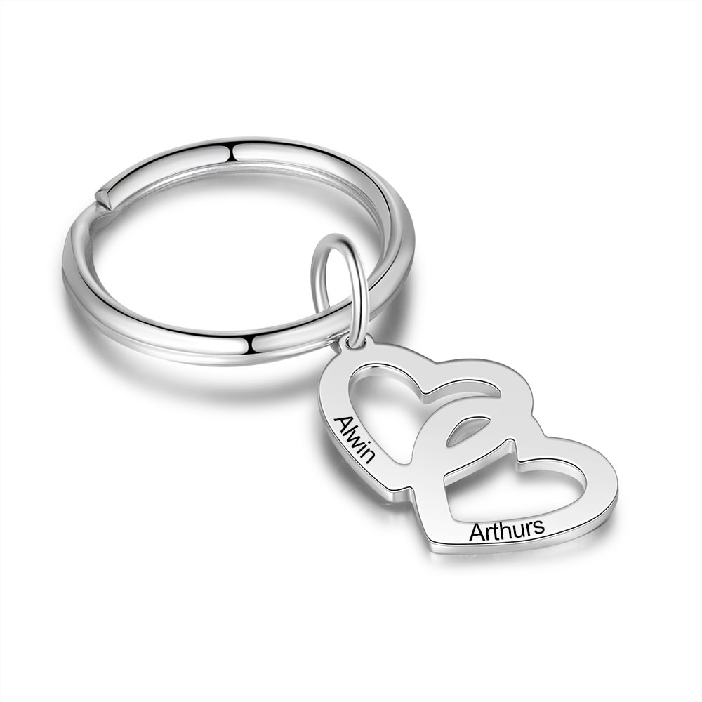 Personalized Heart in Heart Keychain Engraved with  2 Names