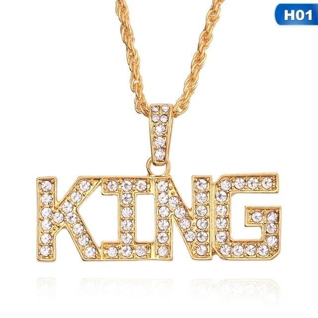 KING QUEEN Hip Hop Pendant Couple Necklace-Mayoulove