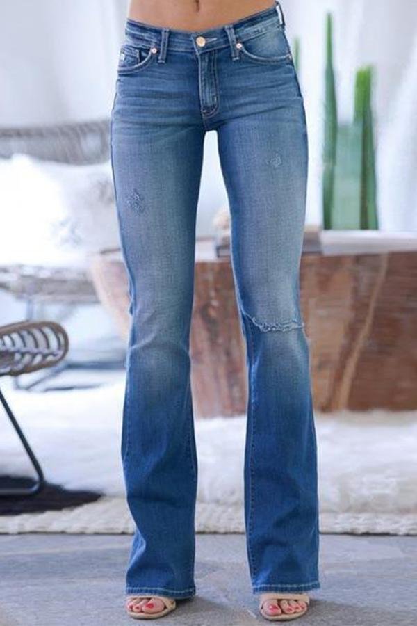 Womens Solid Color Flared Jeans-Allyzone-Allyzone
