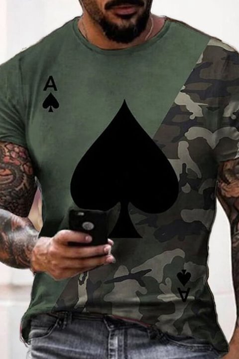 Tiboyz Men's Camouflage Contrast Color Poker Print T-Shirt