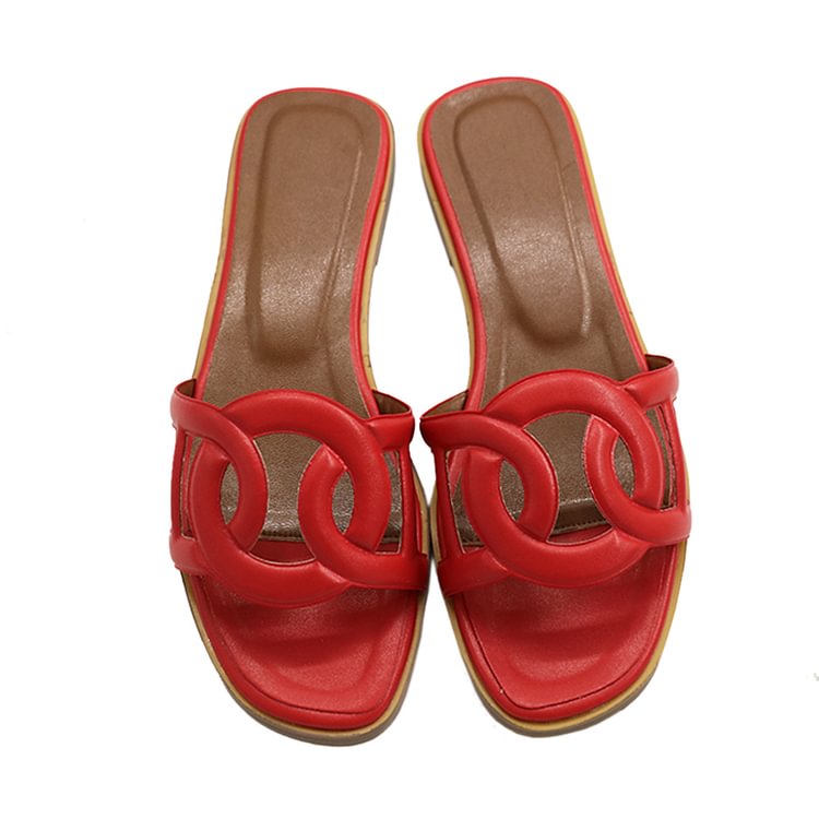 Circle Design Women's Summer Flats Red Slipers