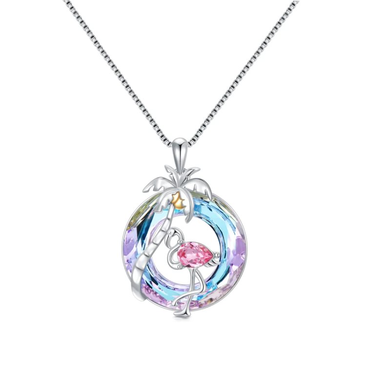 S925 Slow Down and Breathe Crystal Flamingo Necklace