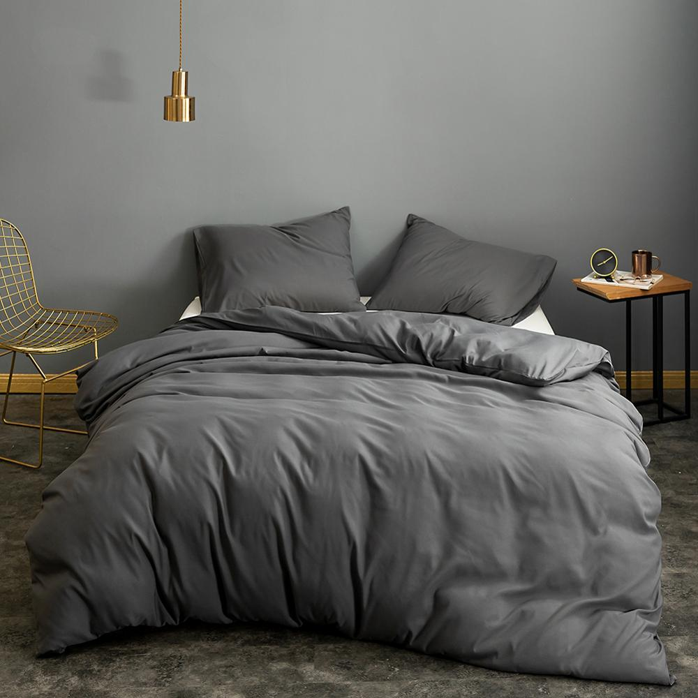 Gray Duvet Cover Bedding Quilt Cover Solid Color-Soft and Breathable - vzzhome
