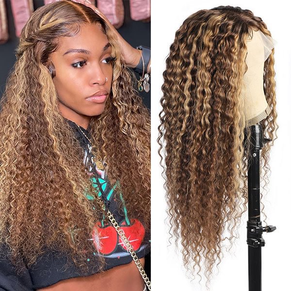 HD Melted Lace Wig丨10-38 Inches Gold And Brown Mix Curly Hair丨5x5 Ultra Thin Seamless Lace Wig That Fits To The Scalp