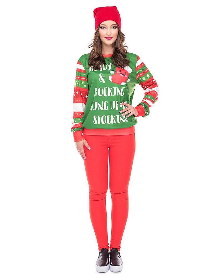 Mayoulove Ready Hand Up My Stocking For Christmas Printed Pullover Sweatshirt-Mayoulove