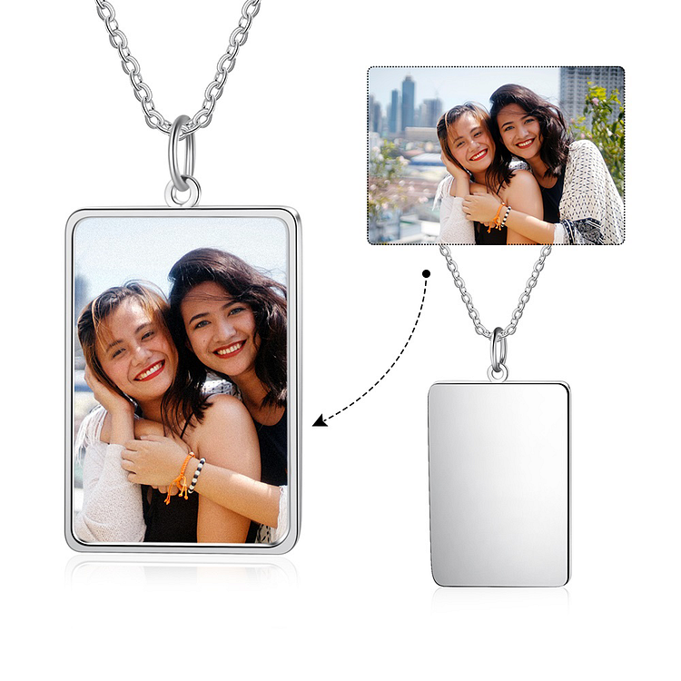 Custom Picture Dog Tag Necklace Square Shape Pendant with Engraving Personalized Gift, Personalized Necklace with Picture and Text