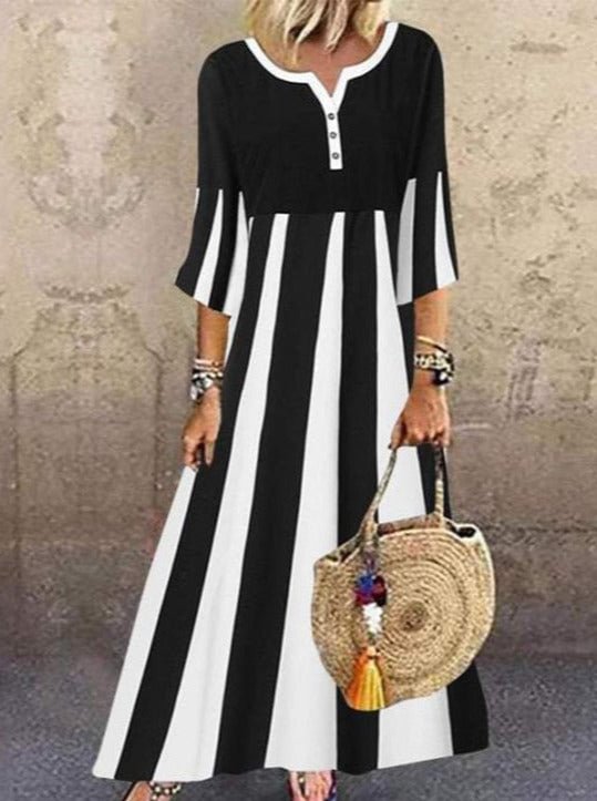 Black And White 3/4 Sleeve Maxi Dress