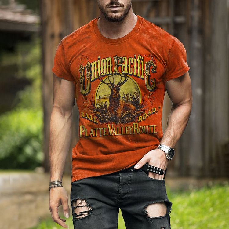BrosWear Men's Distressed Metal Short Sleeve T-Shirt