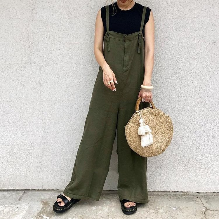 Inevitably sold out Simple loose plain switching casual overalls-Mayoulove
