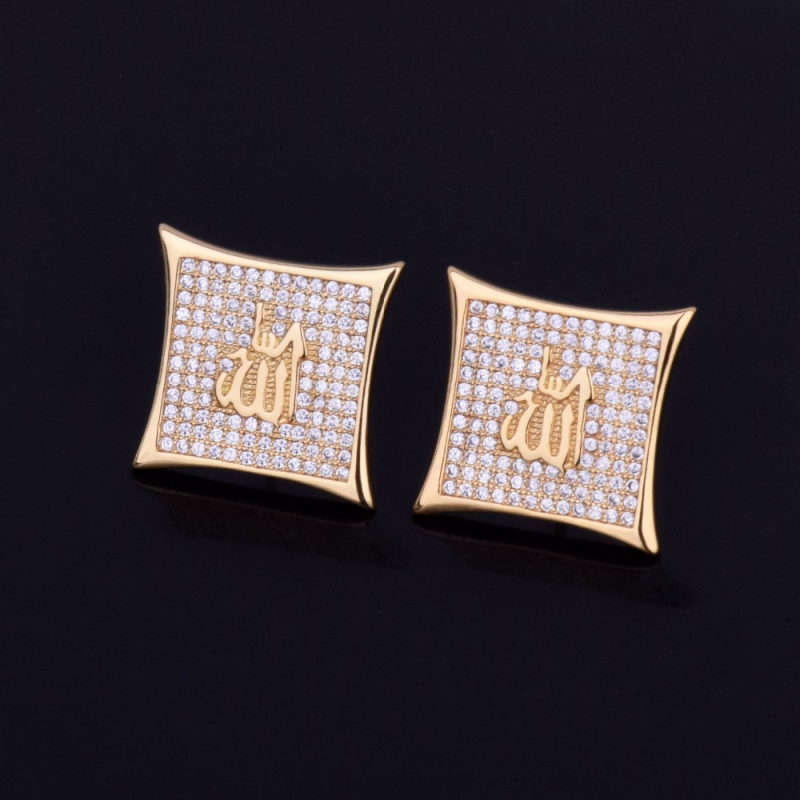 15mm Zirconia Allah Arabic Stud Earrings Jewelry-VESSFUL