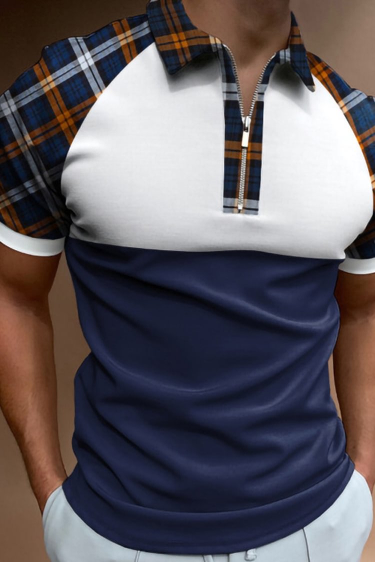 Tiboyz Check Colorblock Casual Short Sleeve Polo Shirt
