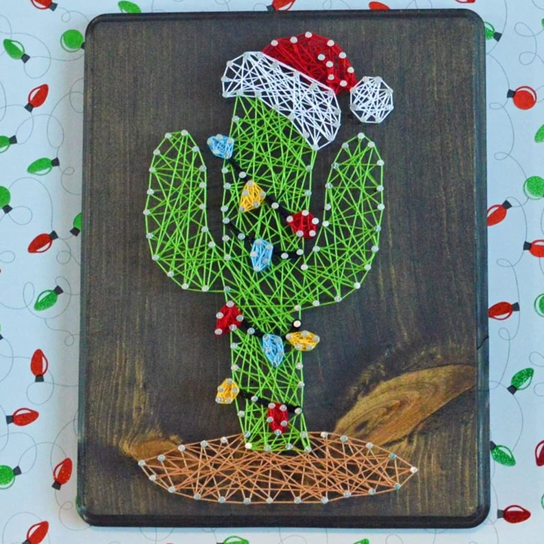 String Art - Christmas Cactus 5" x 5"-Ainnpuzzle