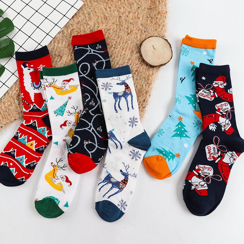 Minnieskull Christmas Style Print Jacquard Weave Soft Cotton Women’s Socks - Minnieskull