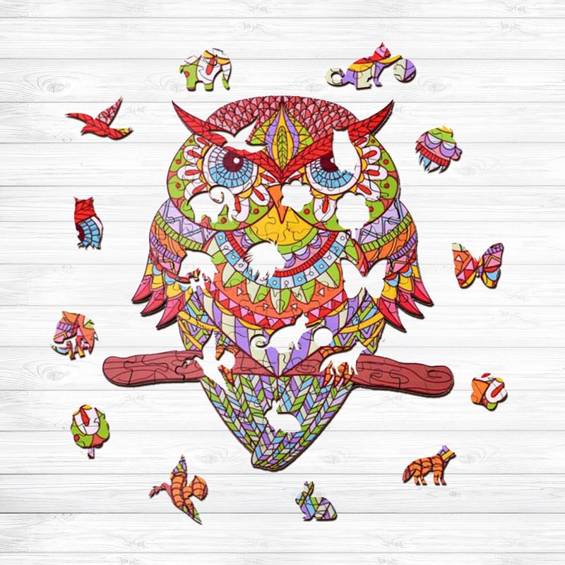 Jeffpuzzle™-JEFFPUZZLE™ Owl Mandala Wooden Puzzle