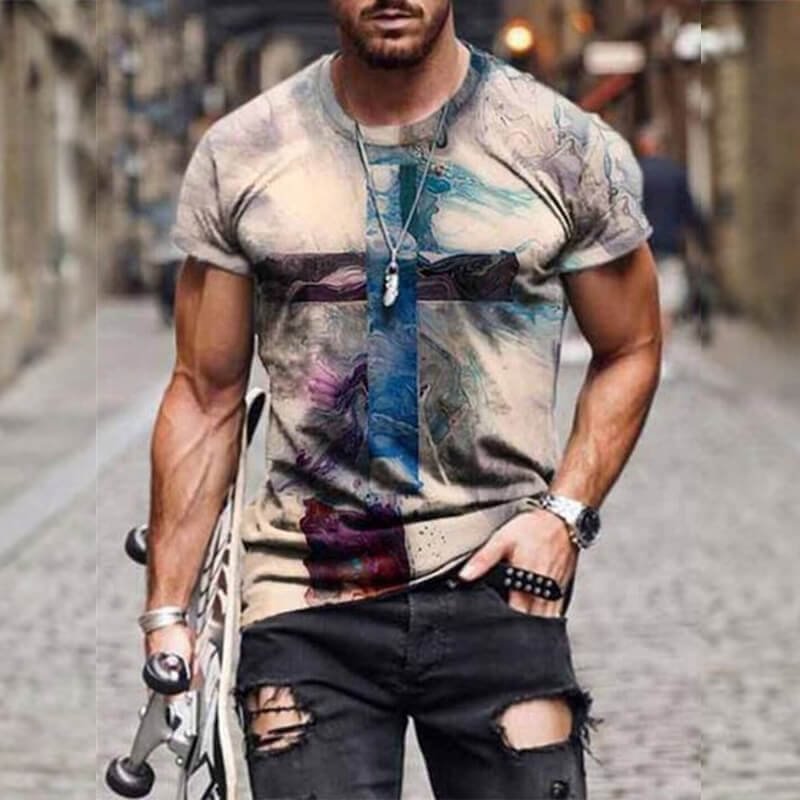 Men's street fashion cross print T-shirt / [viawink] /