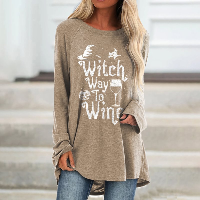 Witch Way To Wine Printed Loose T-shirt