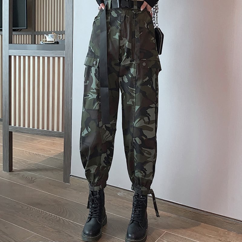 Women's Hip-hop High-waist Camouflage Overalls / Techwear Club / Techwear