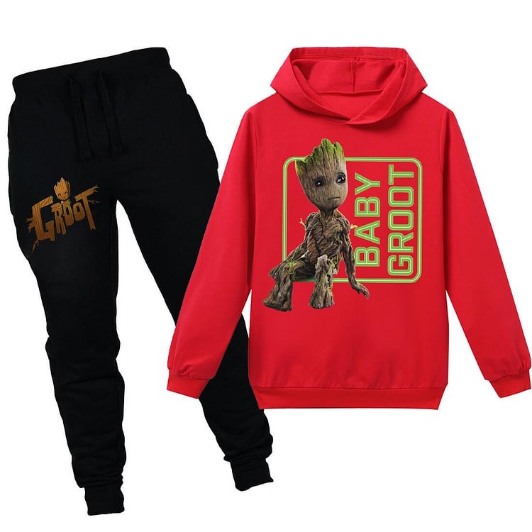 Mayoulove Baby Groot Print Girls Boys Cotton Hoodie And Sweatpants Sport Suit-Mayoulove
